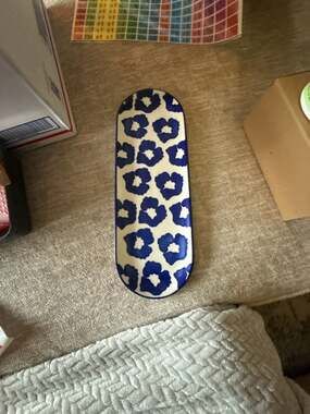 Crofton Long Ceramic Serving Tray with Blue Floral Pattern